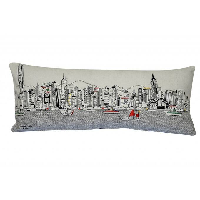 35" White Hong Kong Daylight Skyline Lumbar Decorative Pillow Bed